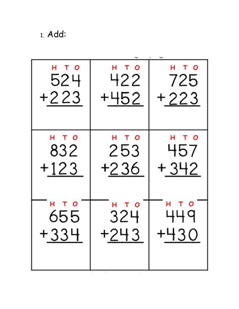 3 digit addition worksheets without regrouping